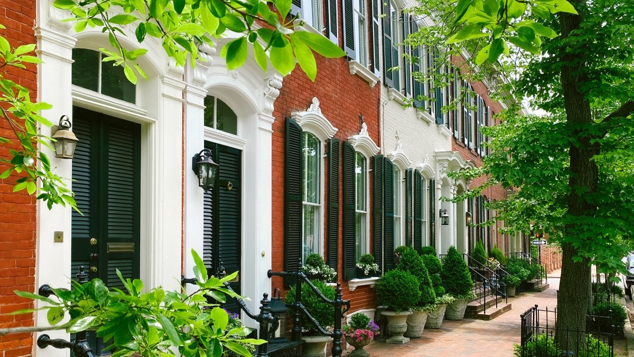 row of well-maintained townhouses