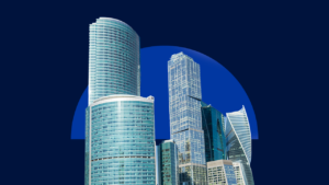 photo illustration with tall skyscrapers