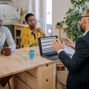 Home equity loan couple with banker